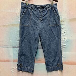 Calvin Klein 14 Wide Leg Cropped Blue Jeans Rectangle Pockets Boho Coastal Beach